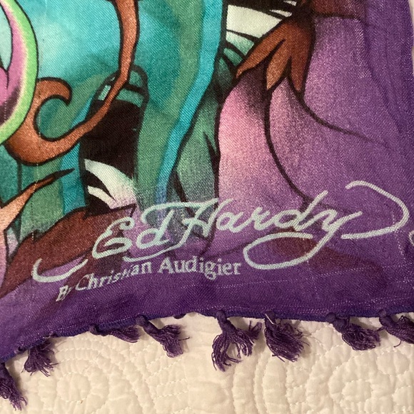 Y2K Ed Hardy by Christian Audigier - “love kills slowly” skulls Scarf wrap - Picture 6 of 12